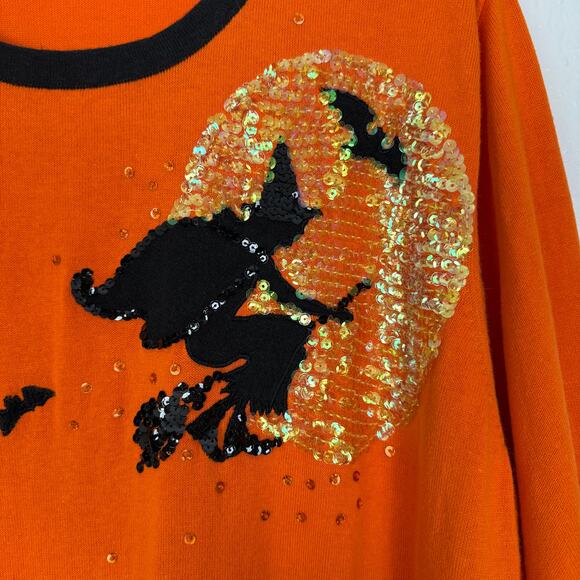 Quacker Factory Halloween Witch Sequin Embroidered Sweater Size 3X - Picture 3 of 6
